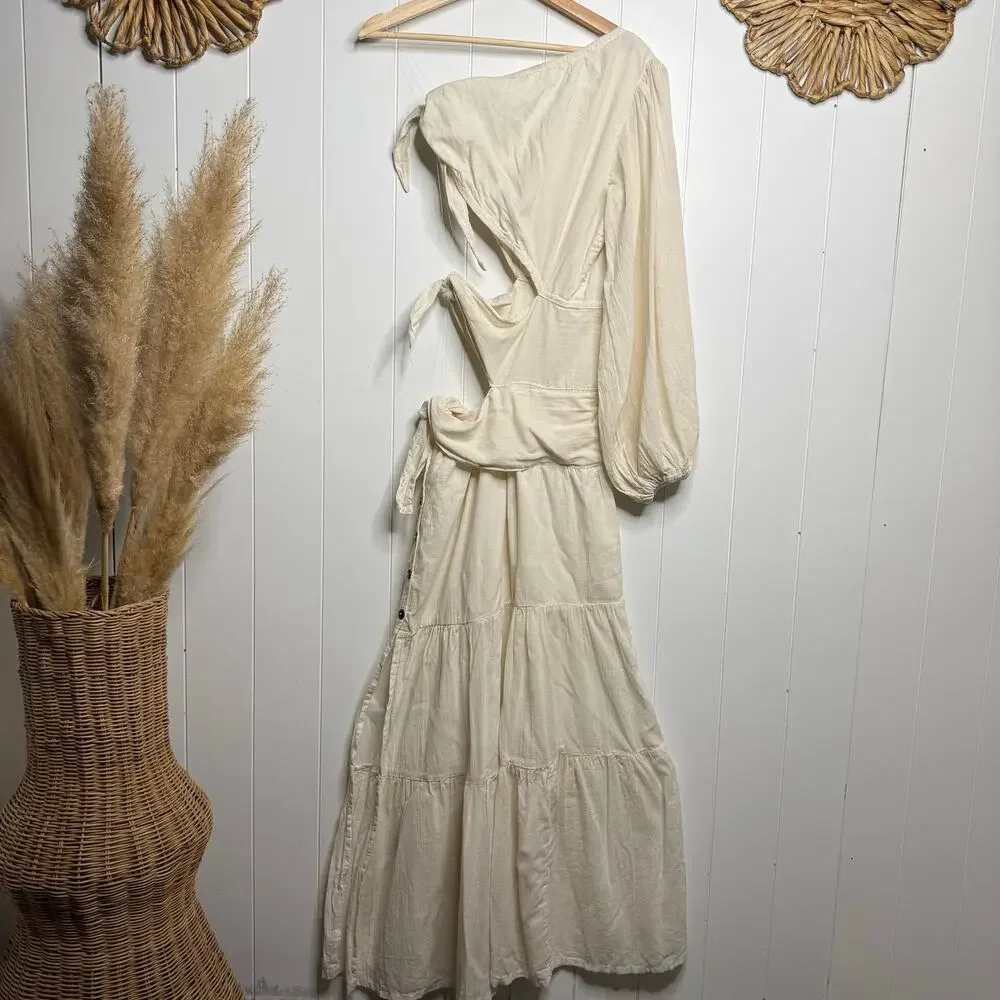 Free People x Jen's Pirate Booty maxi dress cutout pleated ruffled tiered XS
